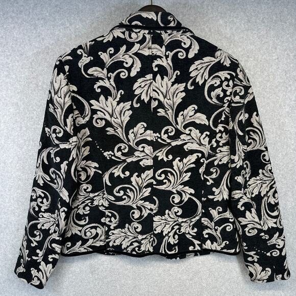 VTG Lovely Blazer Jacket Womens 12 Black White Baroque Damask Pattern 3-Button - Picture 2 of 15